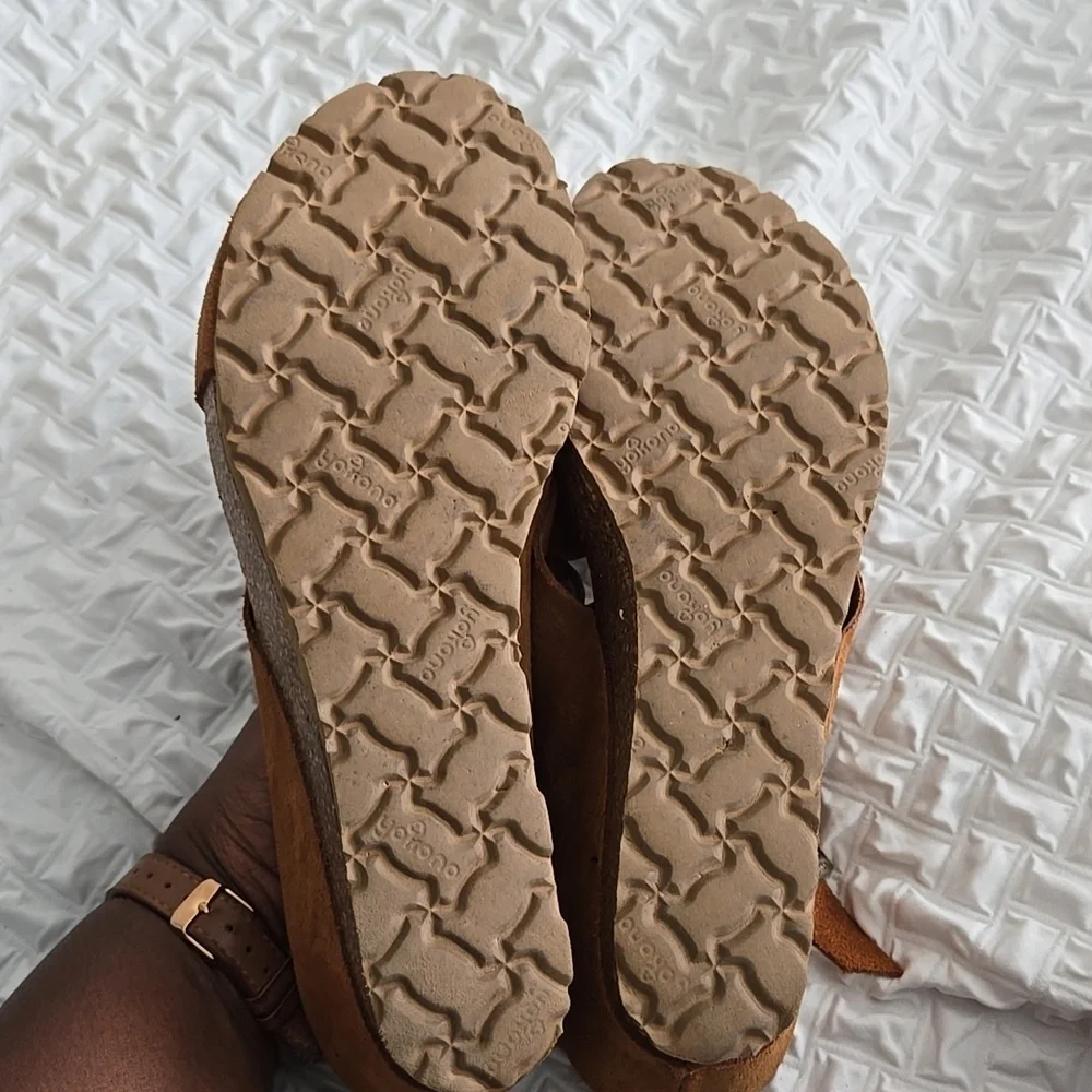 Yokono Women's Tan Suede Leather Wedge Slingback Sandals Summer Shoes Size 9